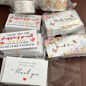 Thank You Cards set of 50 and 500 stickers Set with Floral and Heart Designs